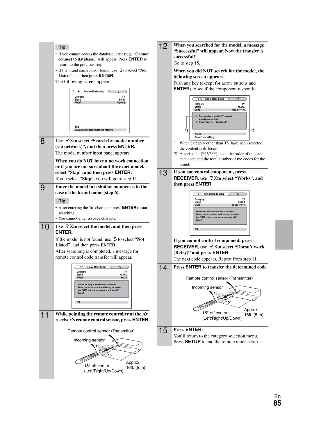 Onkyo TX-NR1008 Use q/wto select Search by model number, Via network, and then press Enter, Case of the brand name step 