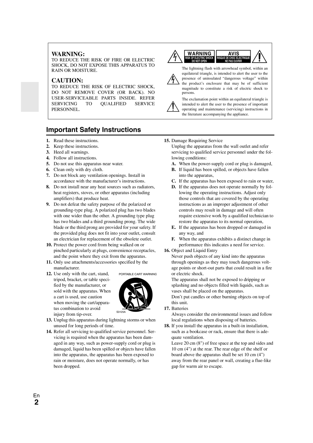 Onkyo TX-NR1008 instruction manual Avis, Important Safety Instructions 