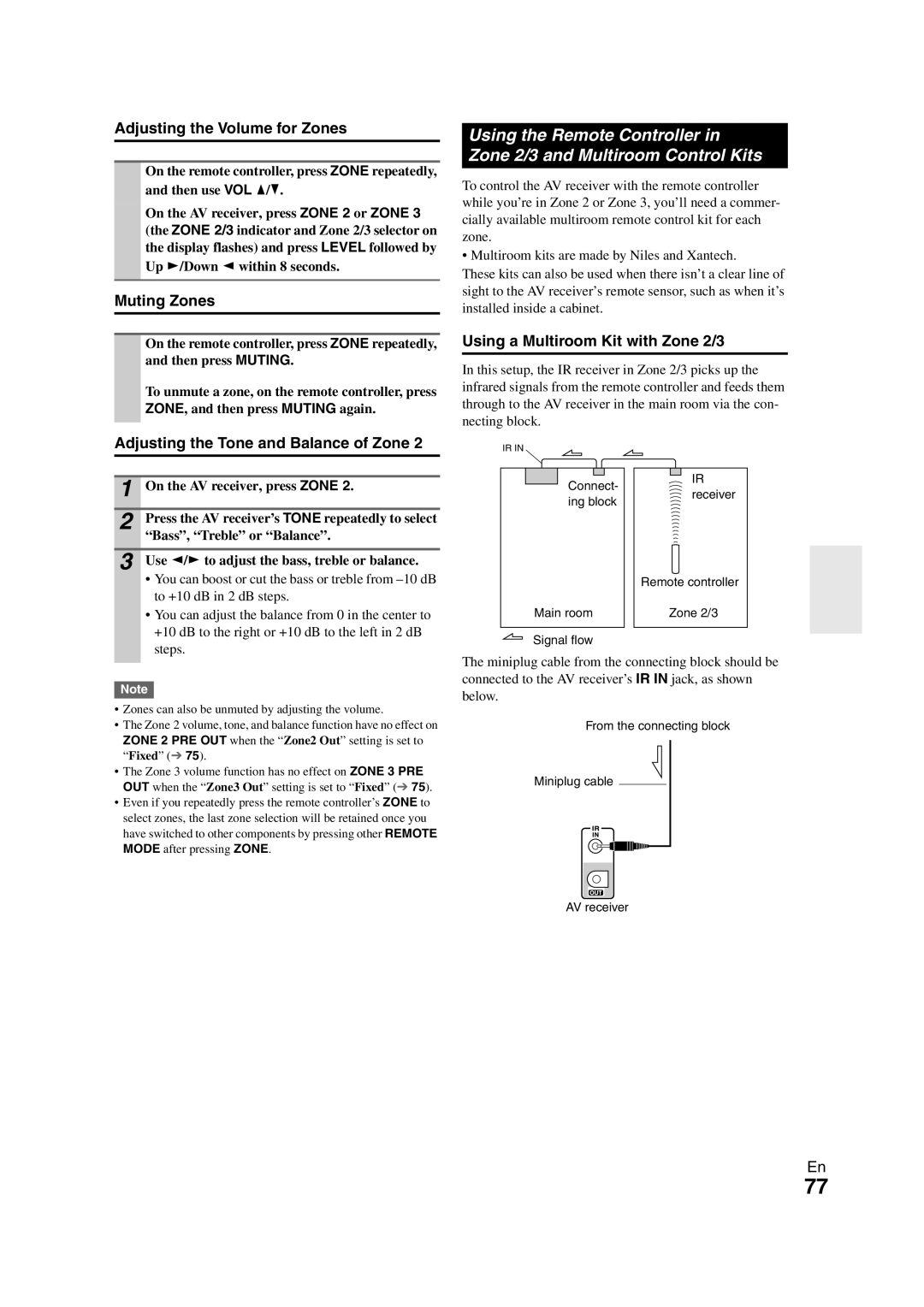 Onkyo TX-NR1008 instruction manual Adjusting the Volume for Zones, Muting Zones, Adjusting the Tone and Balance of Zone 