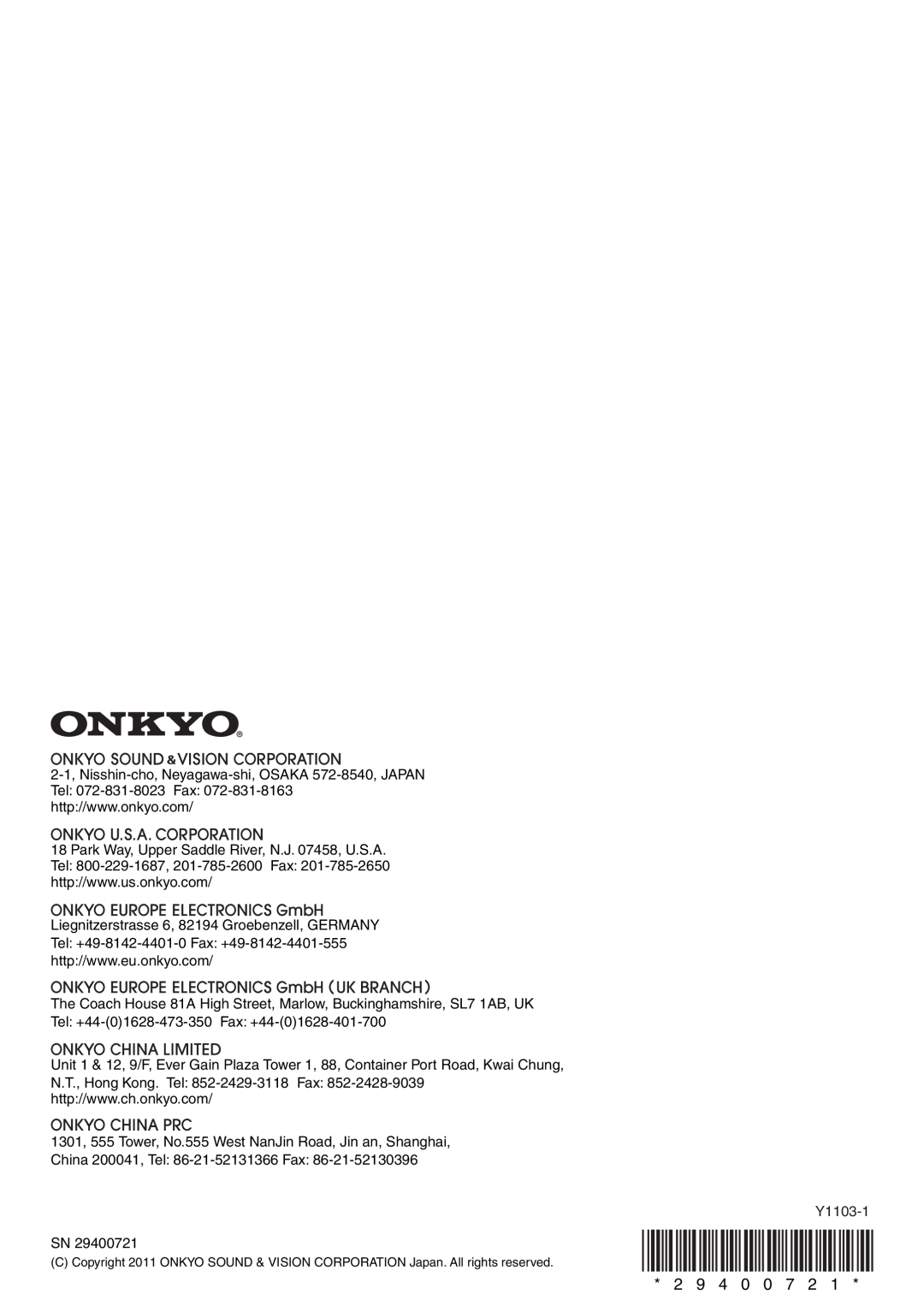 Onkyo TX-NR1009 instruction manual 2 9 4 0 0 7, Liegnitzerstrasse 6, 82194 Groebenzell, GERMANY 