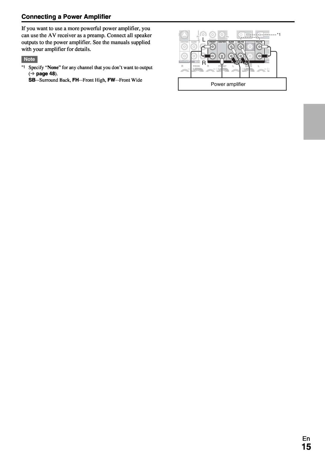 Onkyo TX-NR1009 instruction manual Connecting a Power Amplifier 