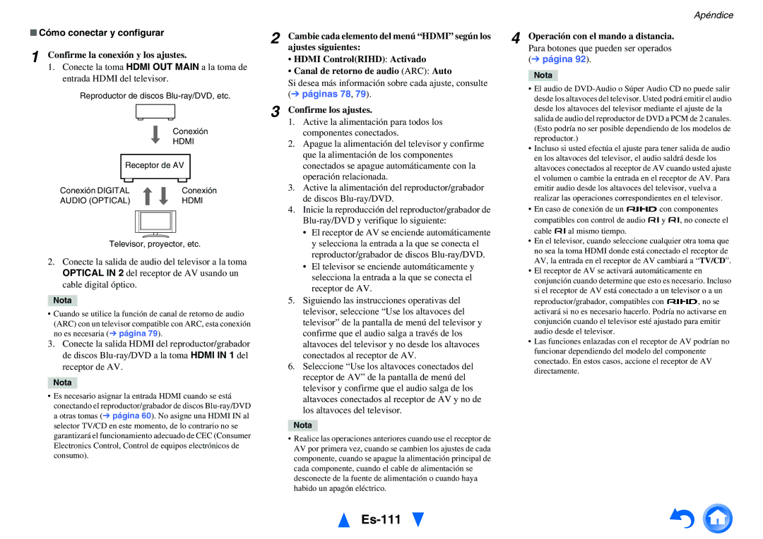 Onkyo TX-NR1010 manual Es-111, Cómo conectar y configurar 
