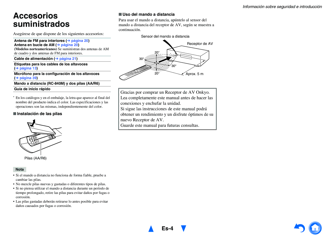 Onkyo TX-NR1010 manual Accesorios suministrados, Es-4, Asegúrese de que dispone de los siguientes accesorios 