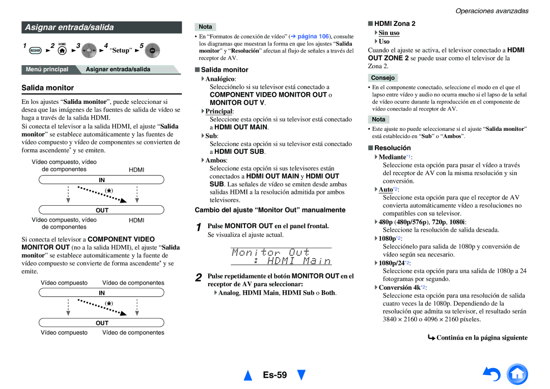 Onkyo TX-NR1010 manual Es-59, Asignar entrada/salida, Salida monitor, Monitor OUT 