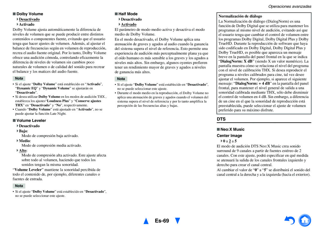 Onkyo TX-NR1010 manual Es-69, Volume Leveler, Half Mode, NeoX Music Center Image 