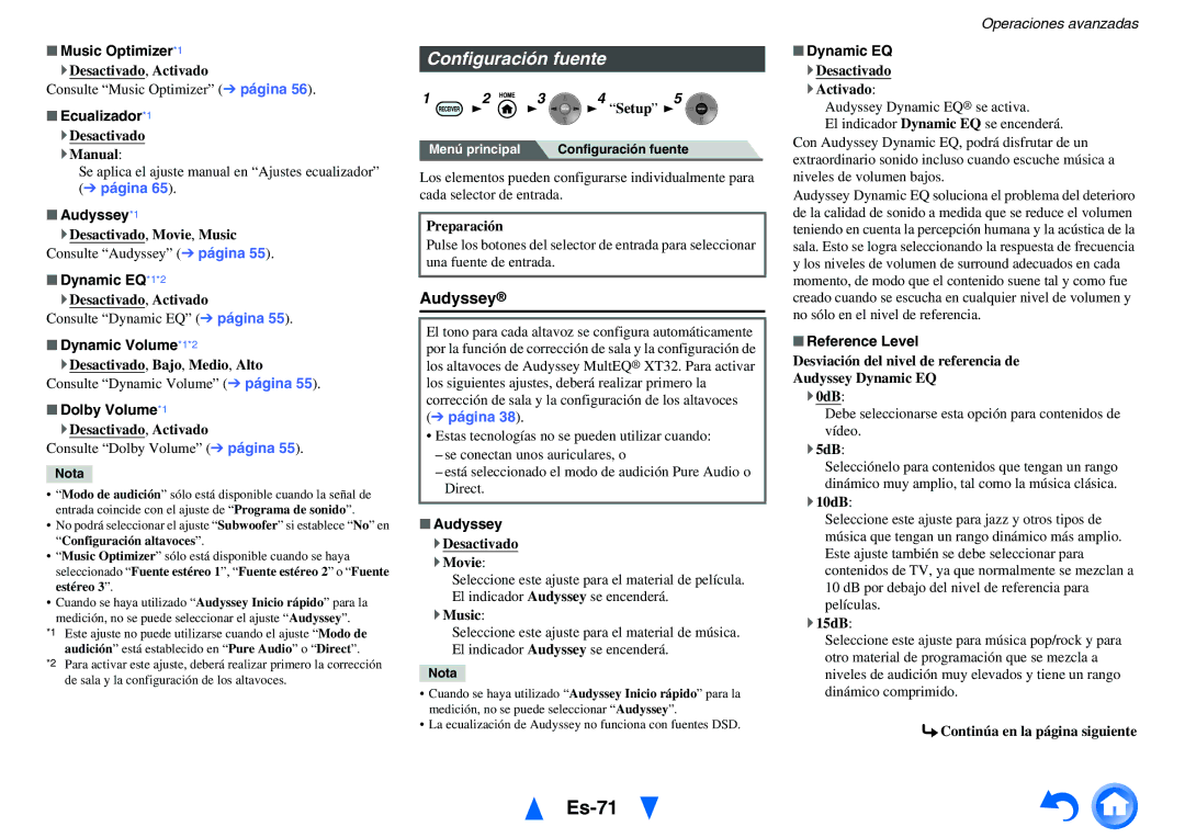 Onkyo TX-NR1010 manual Es-71, Configuración fuente 