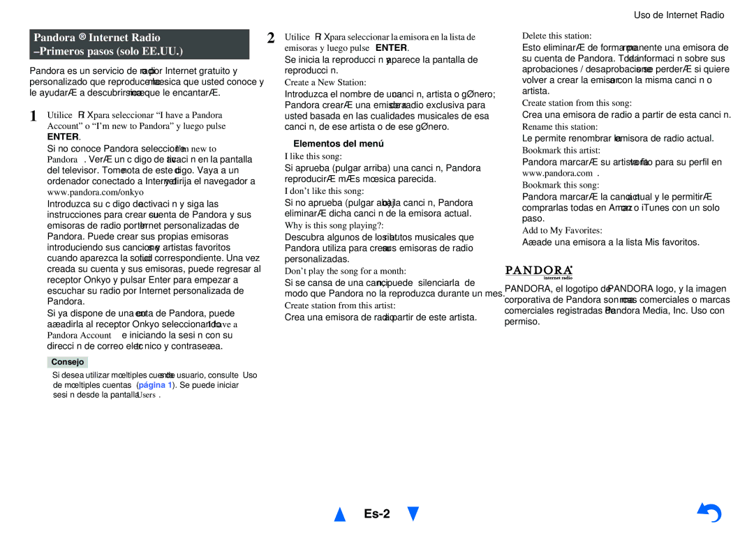 Onkyo TX-NR1010 instruction manual Es-2, Primeros pasos solo EE.UU, Elementos del menú 