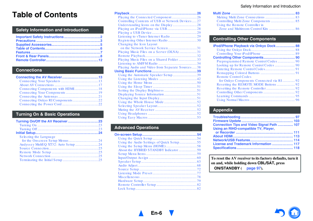 Onkyo TX-NR1010 instruction manual Table of Contents 