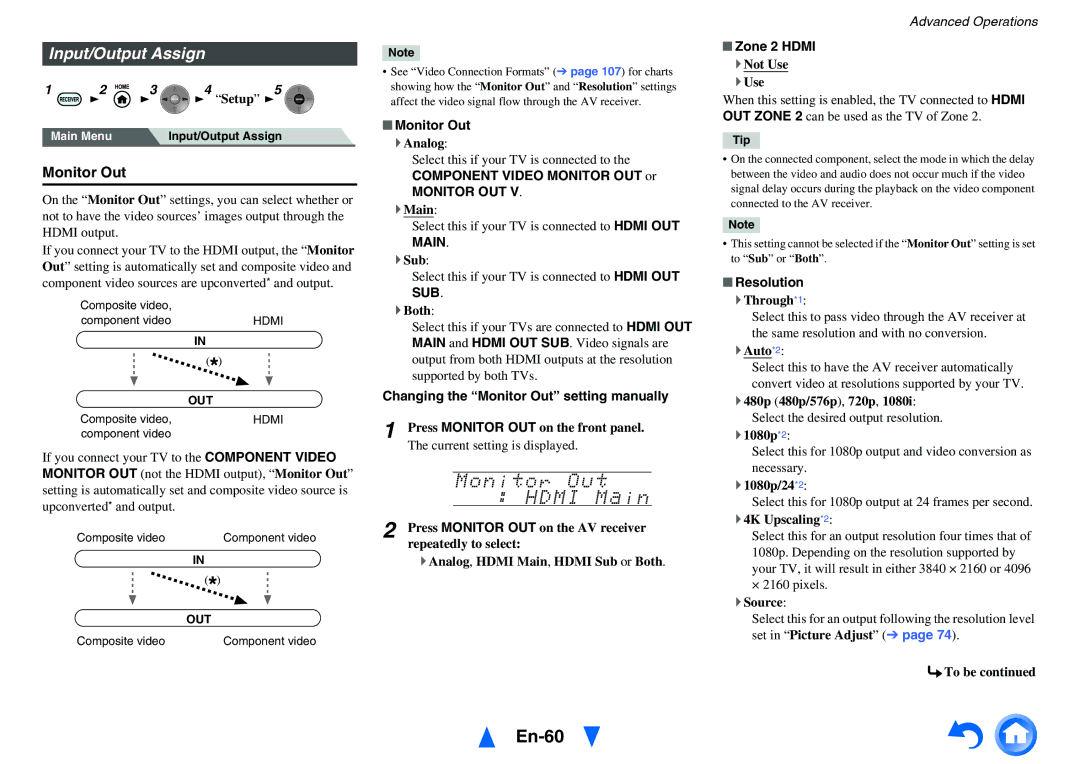 Onkyo TX-NR1010 instruction manual En-60, Input/Output Assign, Monitor Out, Monitor OUT, Sub 