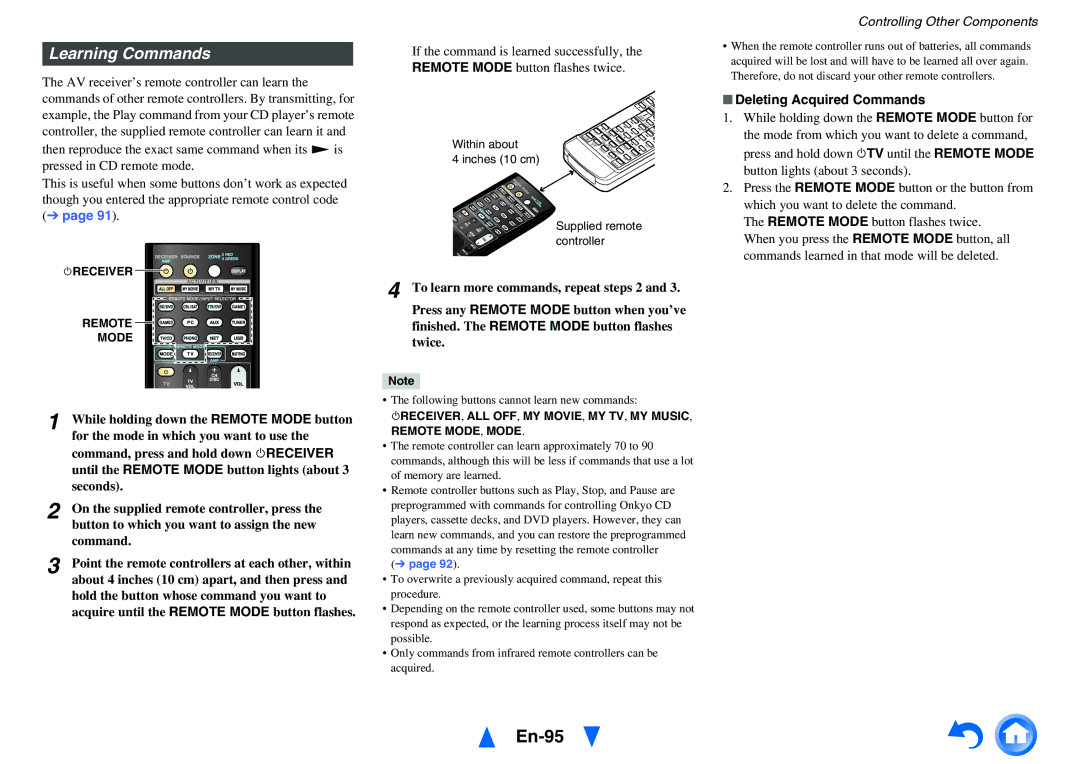 Onkyo TX-NR1010 instruction manual En-95, Learning Commands, Deleting Acquired Commands 