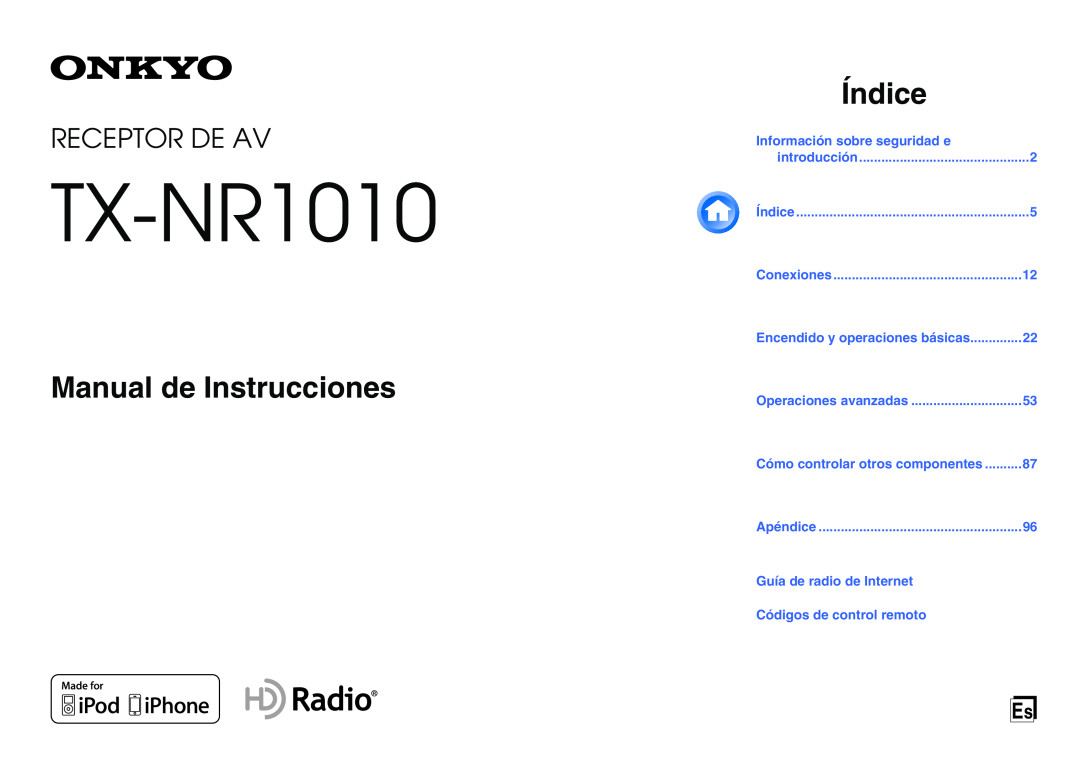 Onkyo TX-NR1010 manual Manual de Instrucciones, Índice, Receptor De Av 
