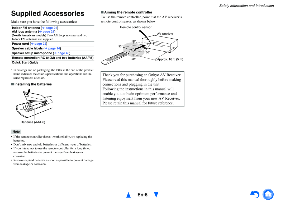 Onkyo TX-NR1010 instruction manual Supplied Accessories, En-5 