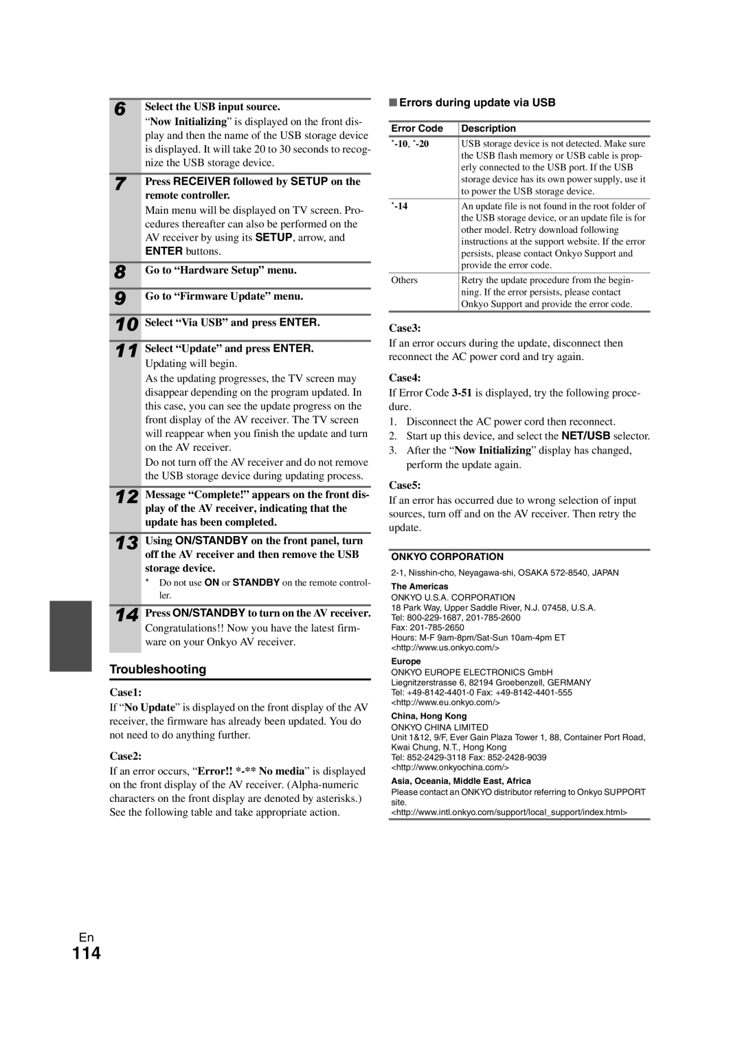 Onkyo TX-NR3008 instruction manual Errors during update via USB 