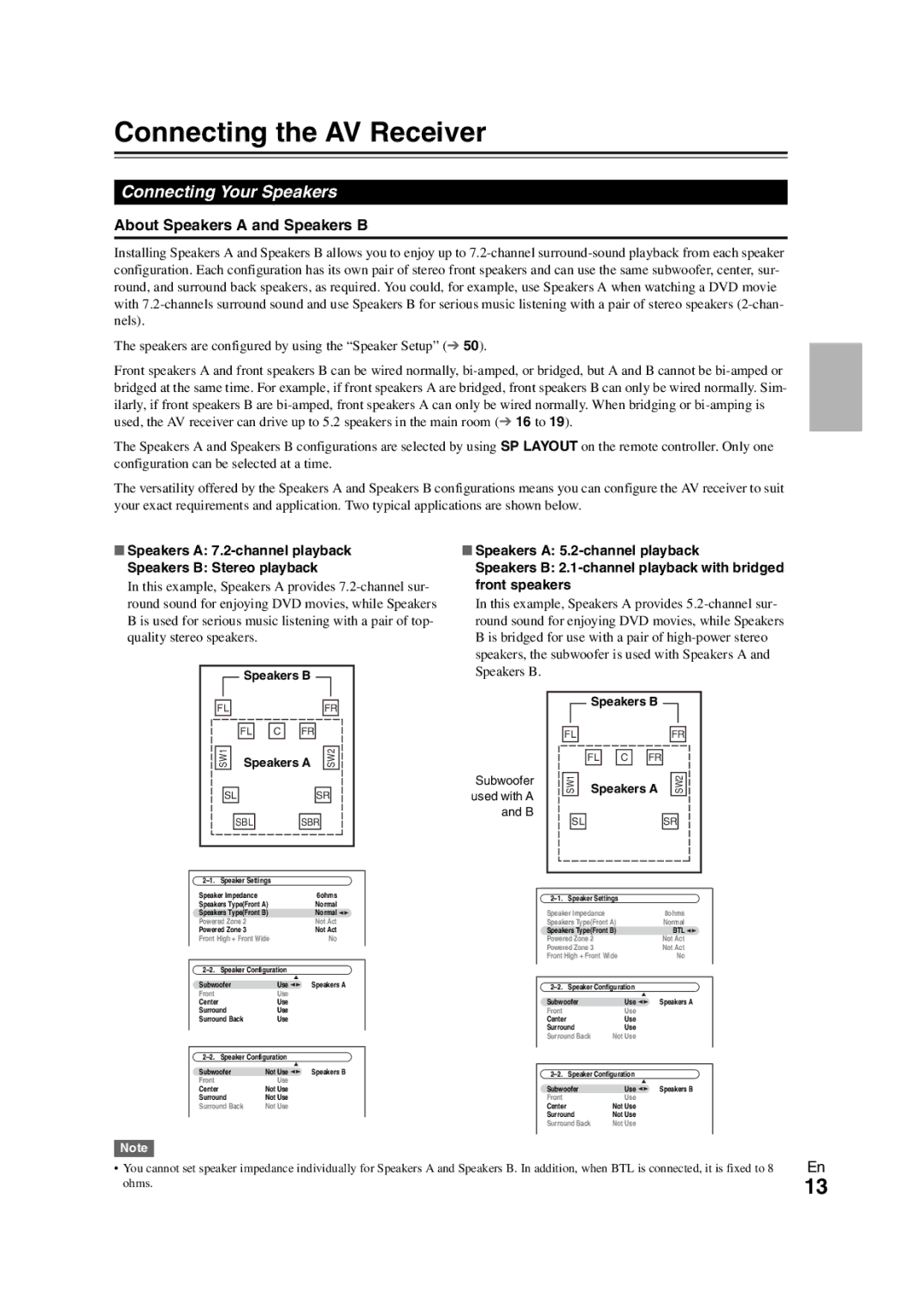 Onkyo TX-NR3008 instruction manual Connecting the AV Receiver, Connecting Your Speakers, About Speakers a and Speakers B 