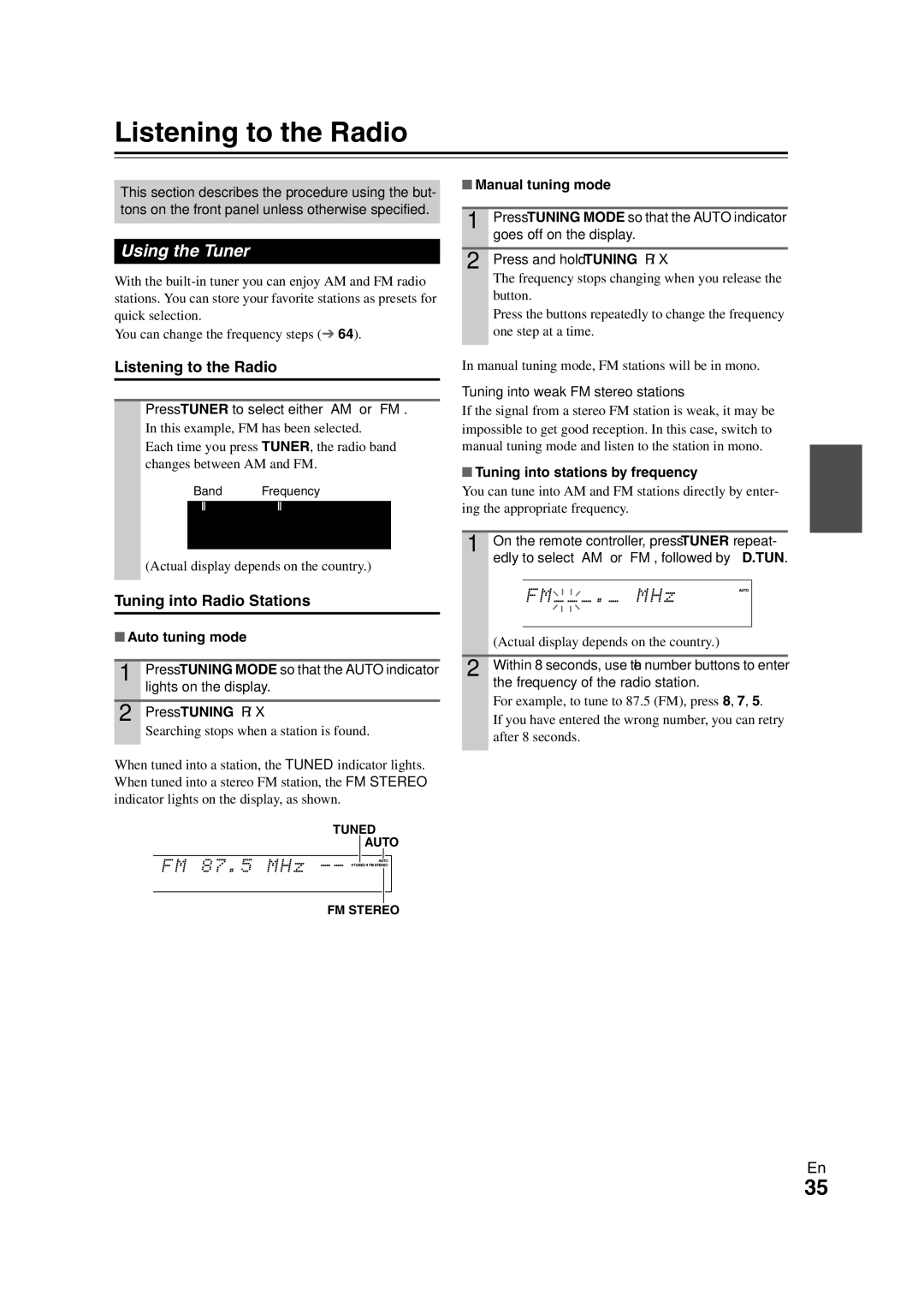 Onkyo TX-NR3008 instruction manual Listening to the Radio, Using the Tuner, Tuning into Radio Stations 