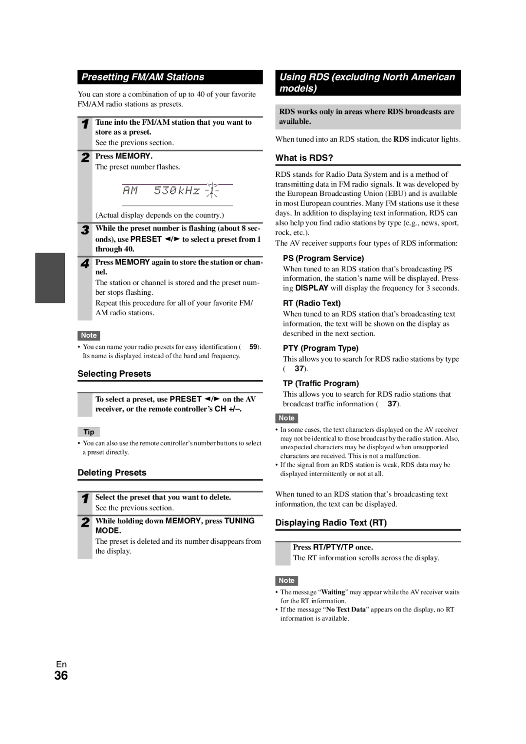 Onkyo TX-NR3008 instruction manual Presetting FM/AM Stations, Using RDS excluding North American models 