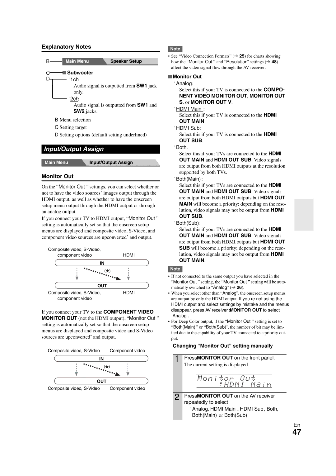 Onkyo TX-NR3008 instruction manual Input/Output Assign, Monitor Out, OUT Main, Out Sub 