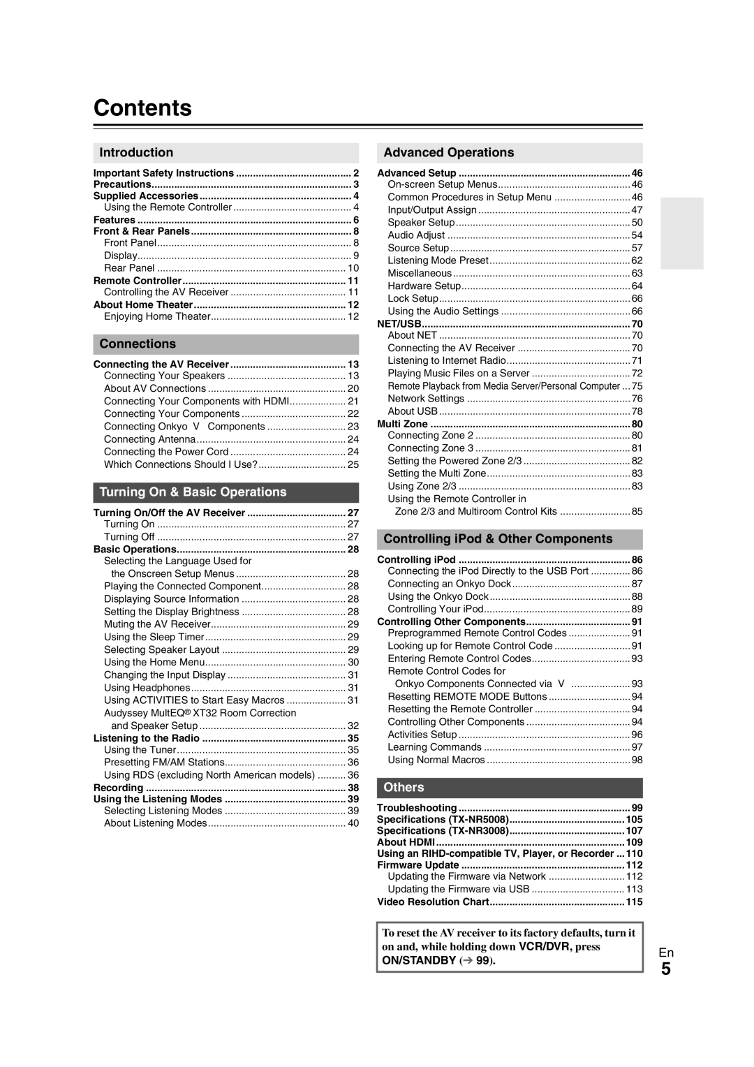 Onkyo TX-NR3008 instruction manual Contents 