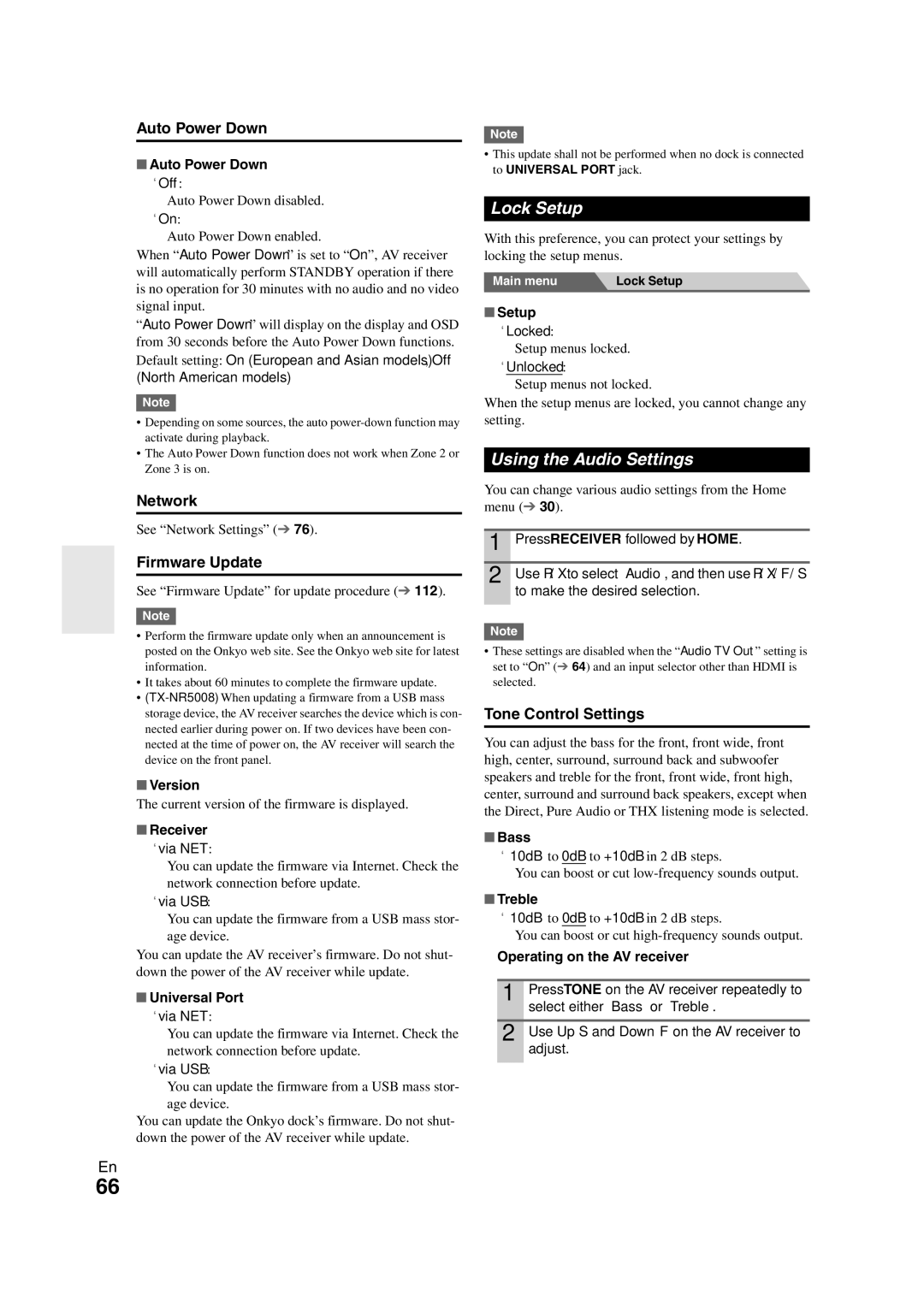 Onkyo TX-NR3008 instruction manual Lock Setup, Using the Audio Settings 