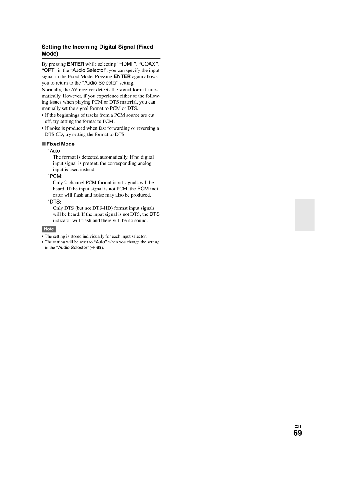 Onkyo TX-NR3008 instruction manual Setting the Incoming Digital Signal Fixed Mode, ` Pcm, ` Dts 