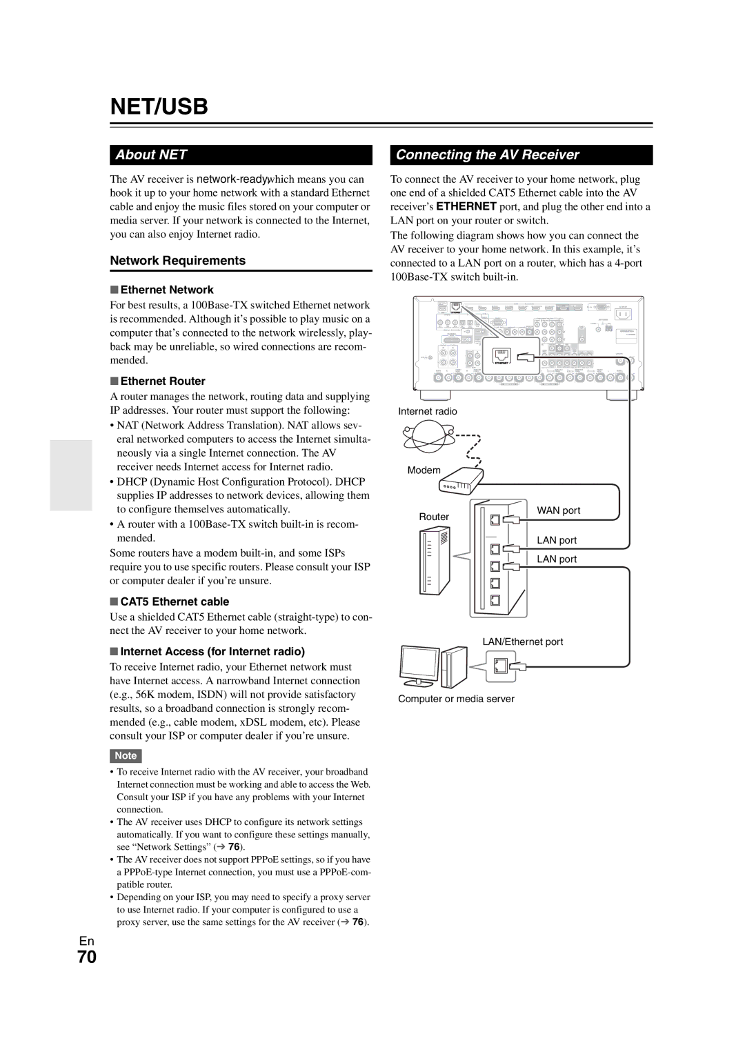 Onkyo TX-NR3008 instruction manual About NET, Connecting the AV Receiver, Network Requirements 