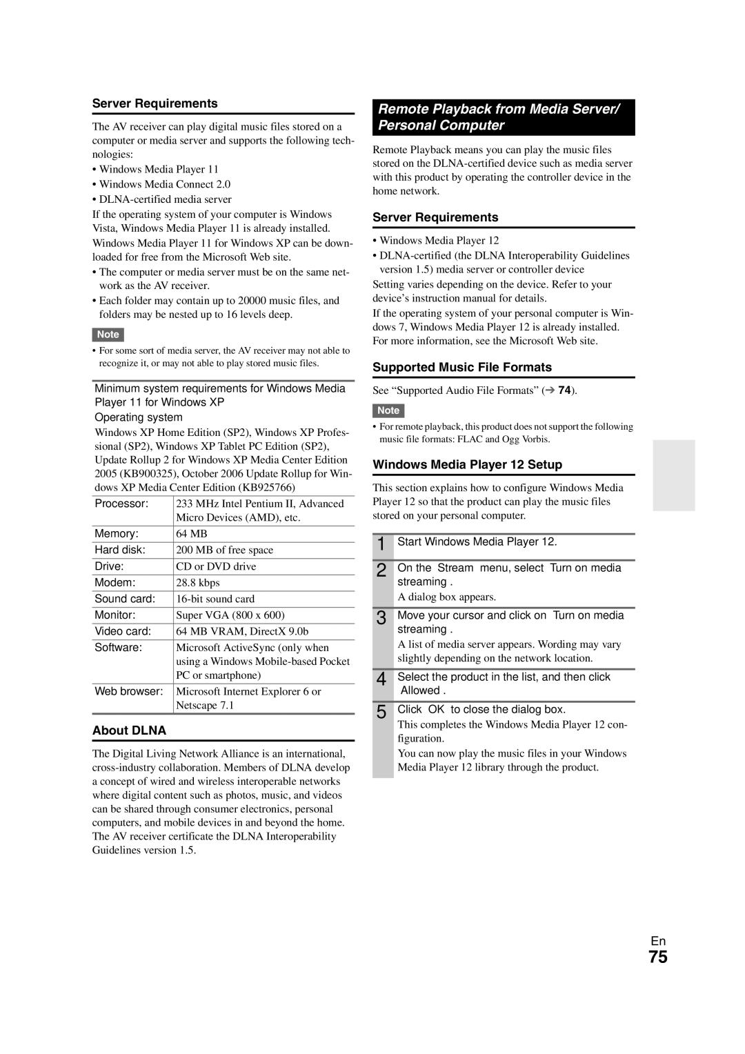 Onkyo TX-NR3008 instruction manual Remote Playback from Media Server/ Personal Computer, Server Requirements, About Dlna 