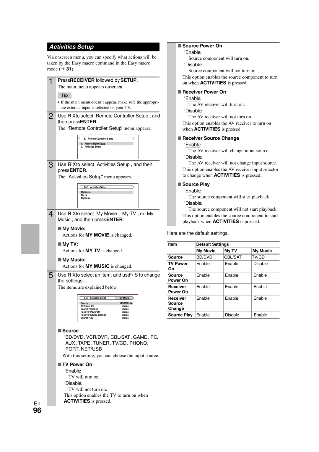 Onkyo TX-NR3008 instruction manual Activities Setup 