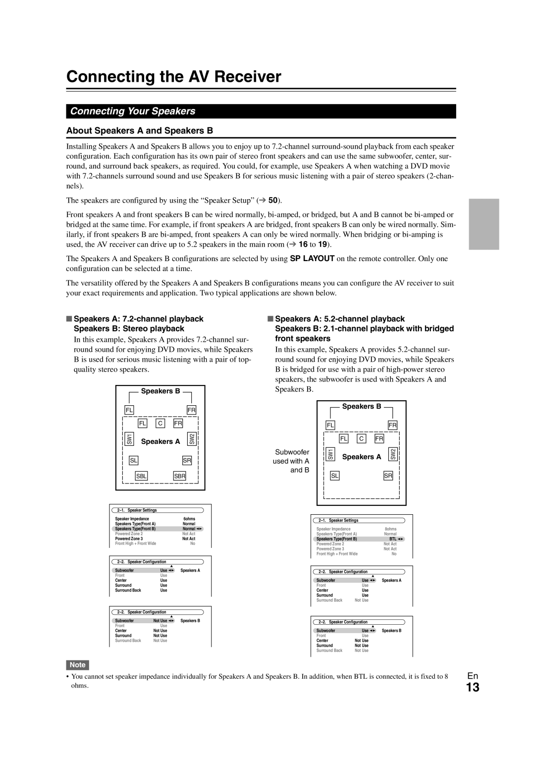 Onkyo TX-NR3008 instruction manual Connecting the AV Receiver, Connecting Your Speakers, About Speakers A and Speakers B 