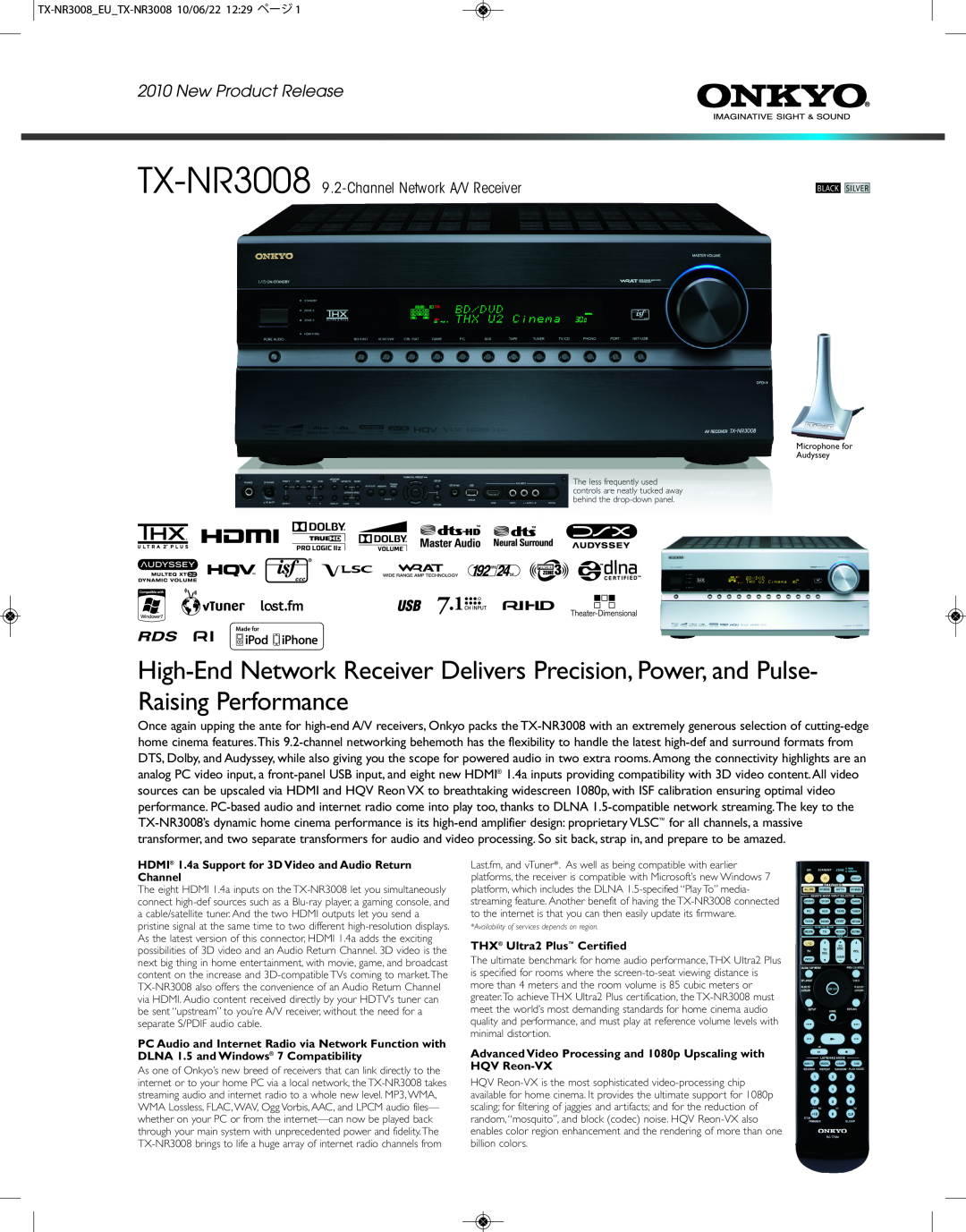 Onkyo manual TX-NR3008 9.2-ChannelNetwork A/V Receiver 