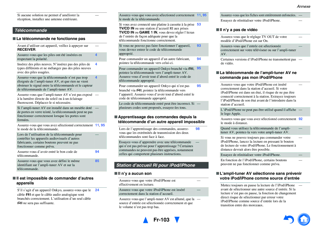Onkyo TX-NR5010, TX-NR3010 manual Fr-103, Télécommande, Station d’accueil RI pour iPod/iPhone 
