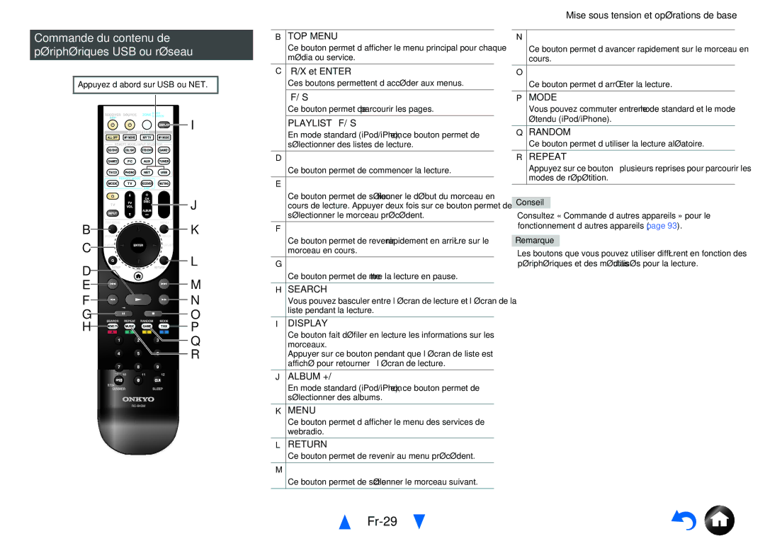 Onkyo TX-NR5010, TX-NR3010 manual Fr-29, Commande du contenu de périphériques USB ou réseau 