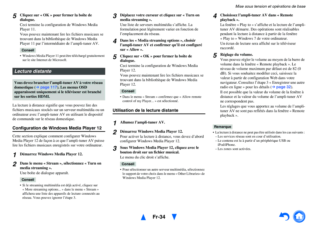 Onkyo TX-NR3010, TX-NR5010 manual Fr-34, Lecture distante, Utilisation de la lecture distante 