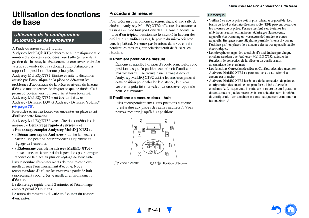 Onkyo TX-NR5010 manual Utilisation des fonctions de base, Fr-41, Utilisation de la configuration automatique des enceintes 