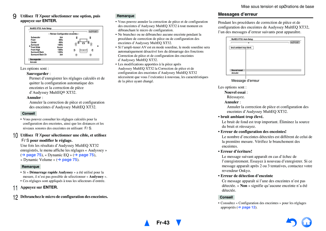 Onkyo TX-NR5010, TX-NR3010 manual Fr-43, Messages d’erreur 