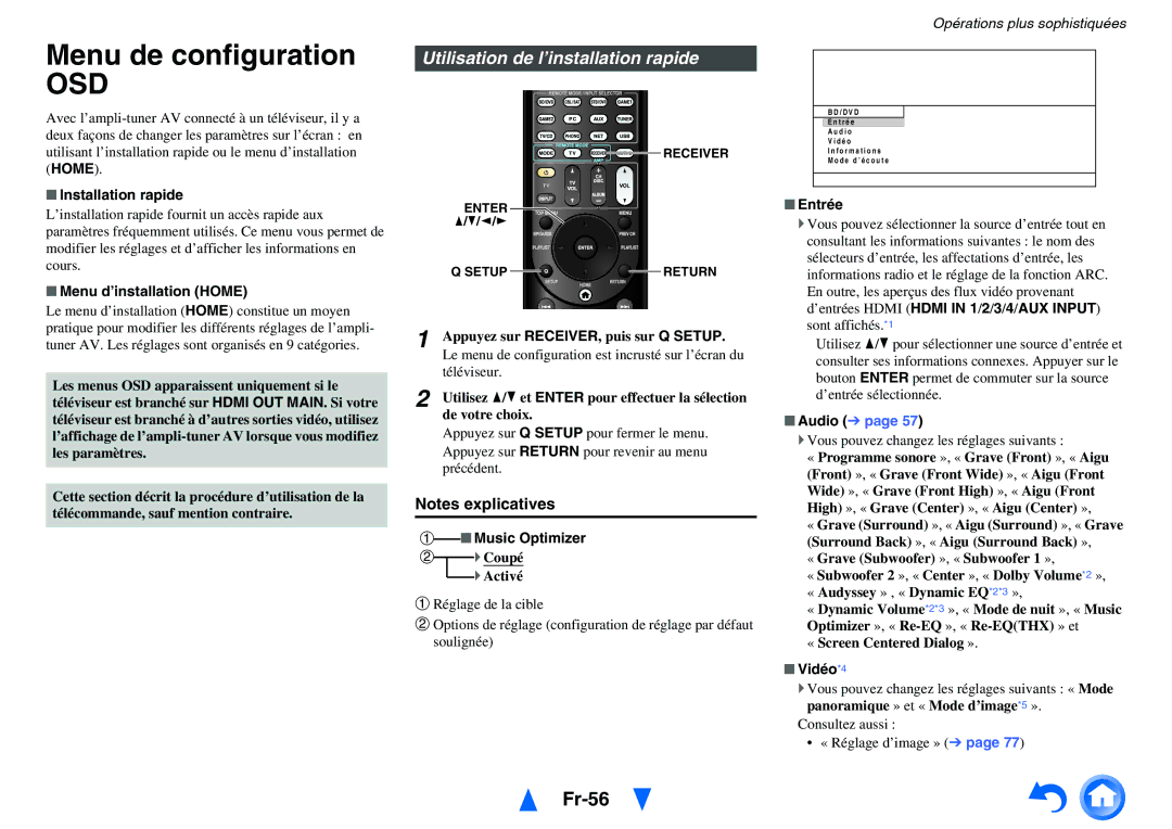 Onkyo TX-NR3010, TX-NR5010 manual Menu de configuration, Fr-56, Utilisation de l’installation rapide 