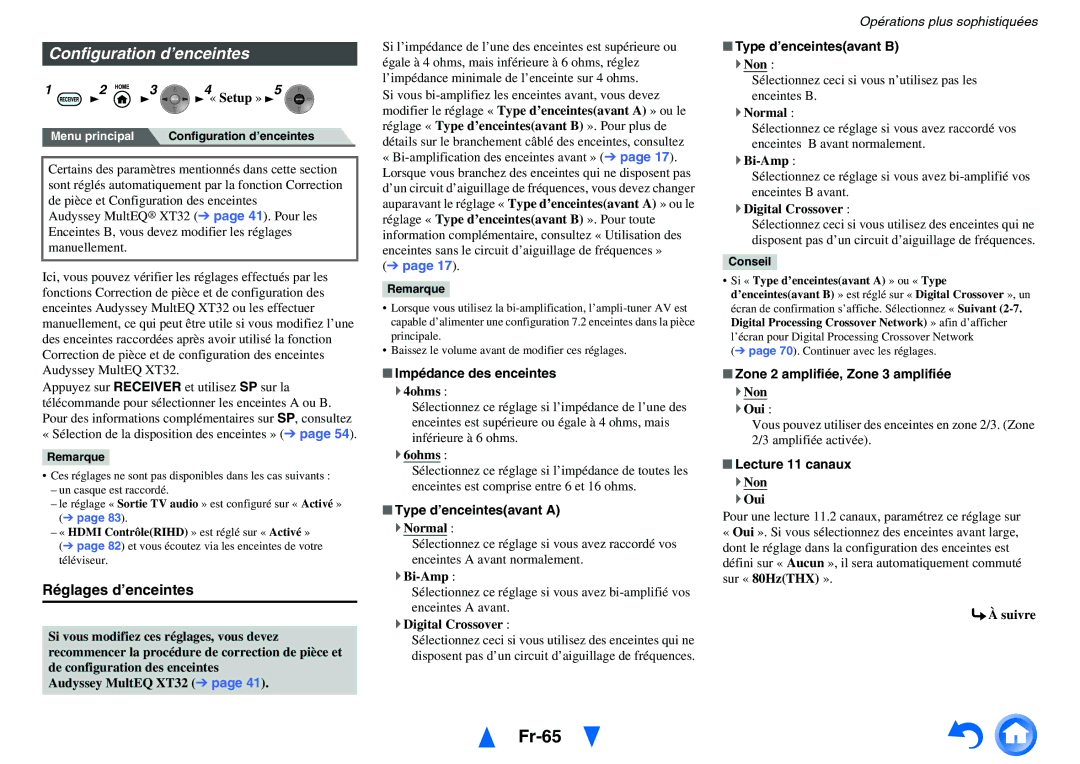 Onkyo TX-NR5010, TX-NR3010 manual Fr-65, Configuration d’enceintes, Réglages d’enceintes 