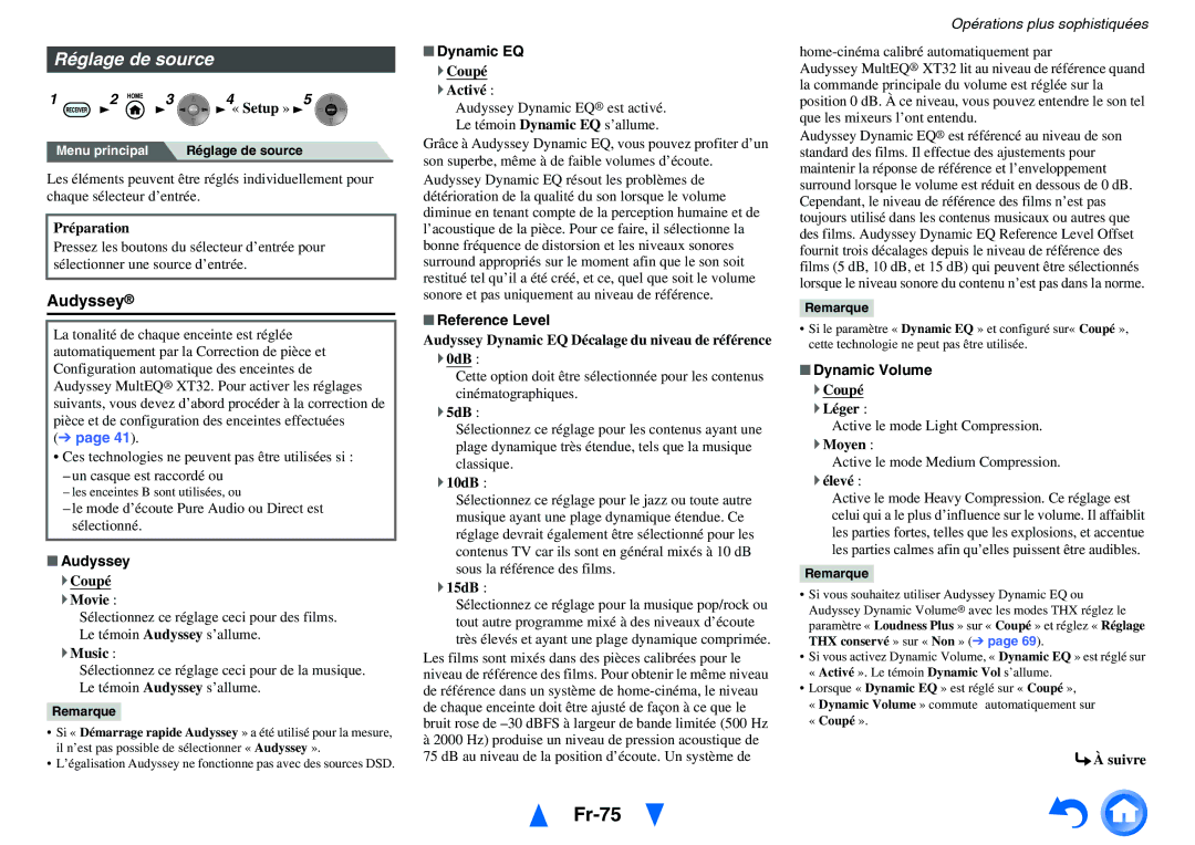 Onkyo TX-NR5010, TX-NR3010 manual Fr-75, Réglage de source, Reference Level 