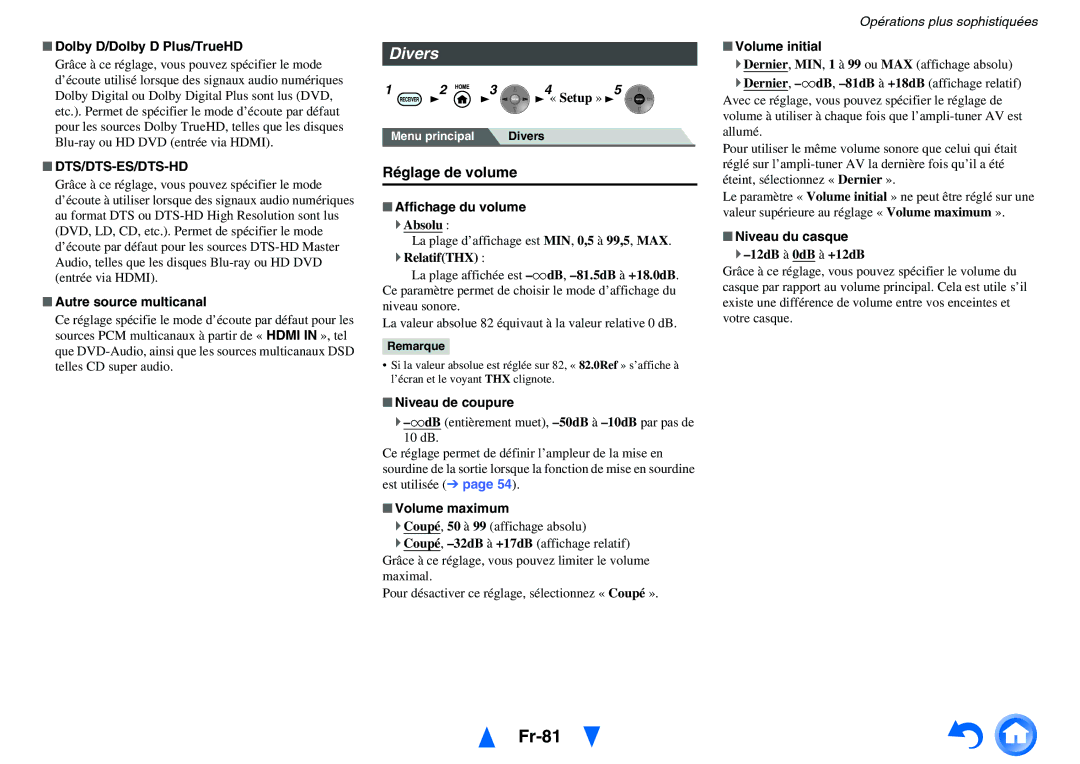 Onkyo TX-NR5010, TX-NR3010 manual Fr-81, Divers, Réglage de volume, Dts/Dts-Es/Dts-Hd 