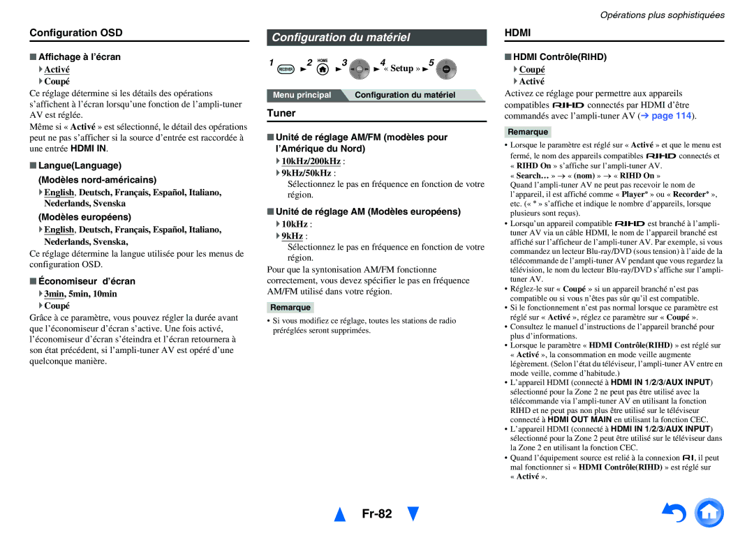 Onkyo TX-NR3010, TX-NR5010 manual Fr-82, Configuration du matériel, Configuration OSD, Tuner 