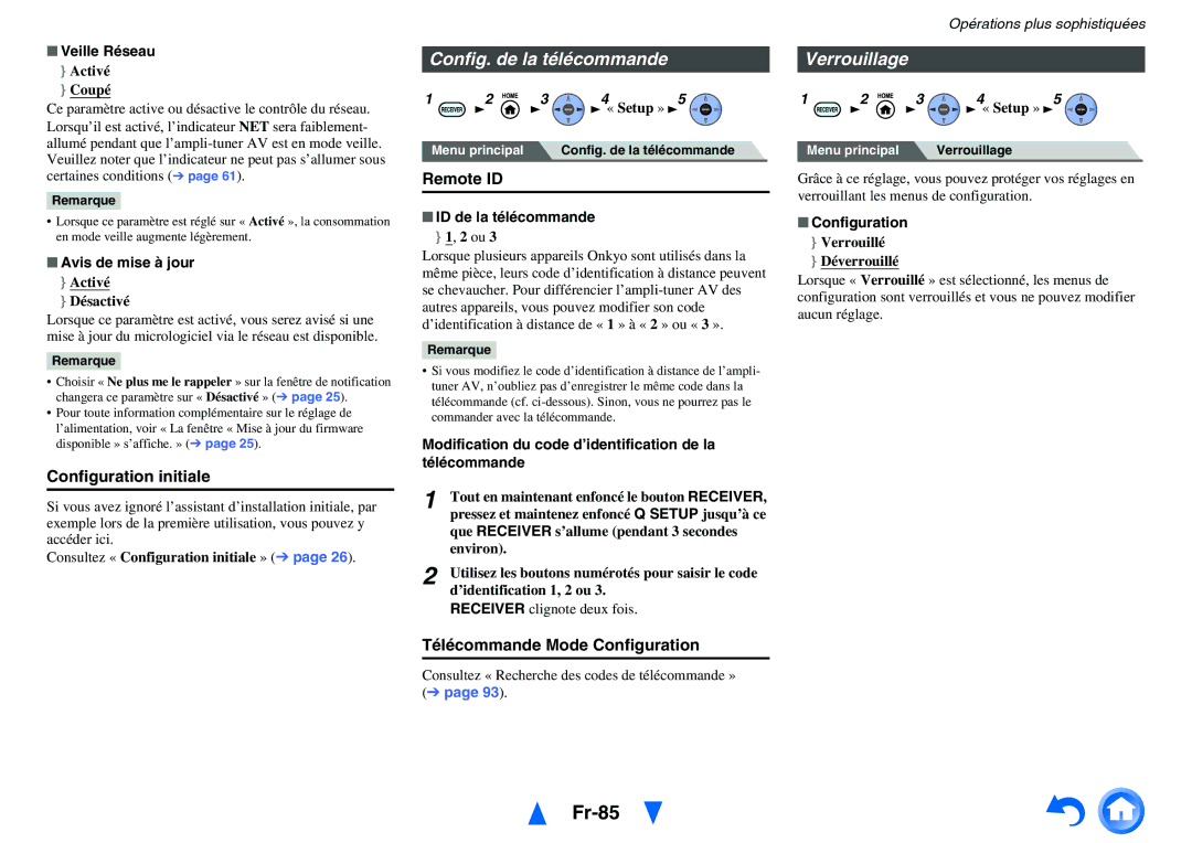 Onkyo TX-NR5010, TX-NR3010 manual Fr-85, Config. de la télécommande, Verrouillage 
