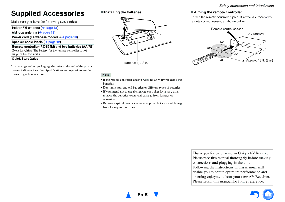 Onkyo TX-NR414 instruction manual Supplied Accessories, En-5, Make sure you have the following accessories 