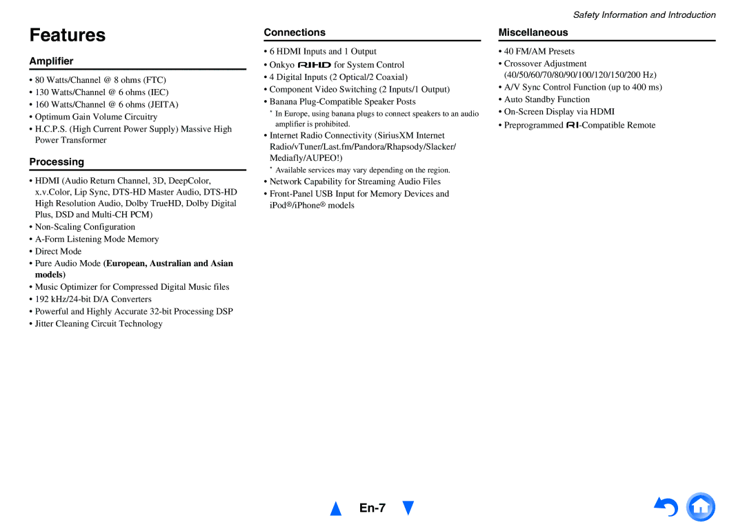 Onkyo TX-NR414 instruction manual Features, En-7 