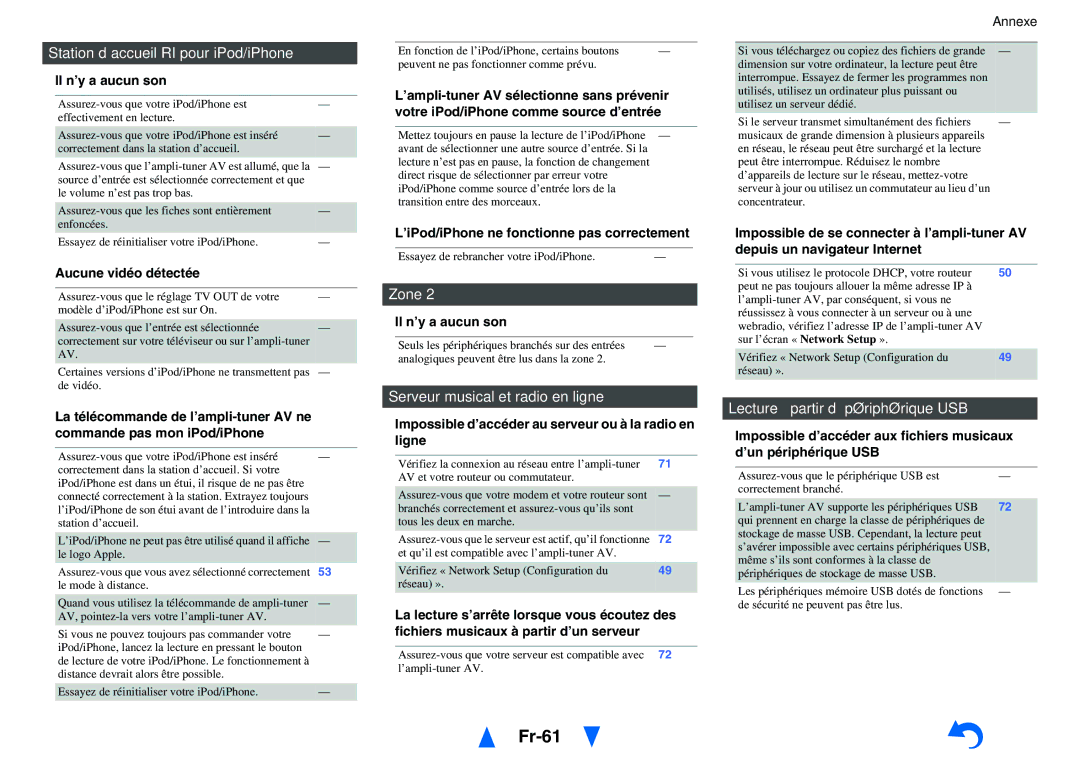 Onkyo TX-NR414 manual Fr-61, Station d’accueil RI pour iPod/iPhone, Zone, Serveur musical et radio en ligne 
