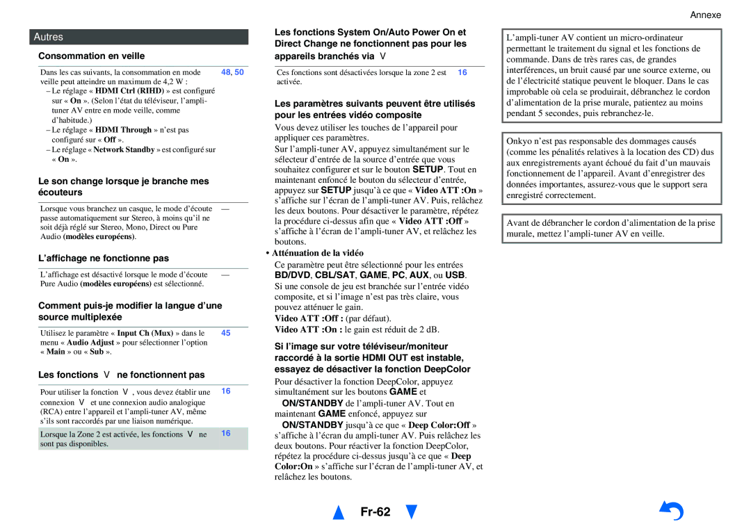 Onkyo TX-NR414 manual Fr-62, Autres 