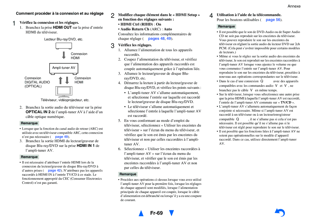 Onkyo TX-NR414 manual Fr-69, Comment procéder à la connexion et au réglage 