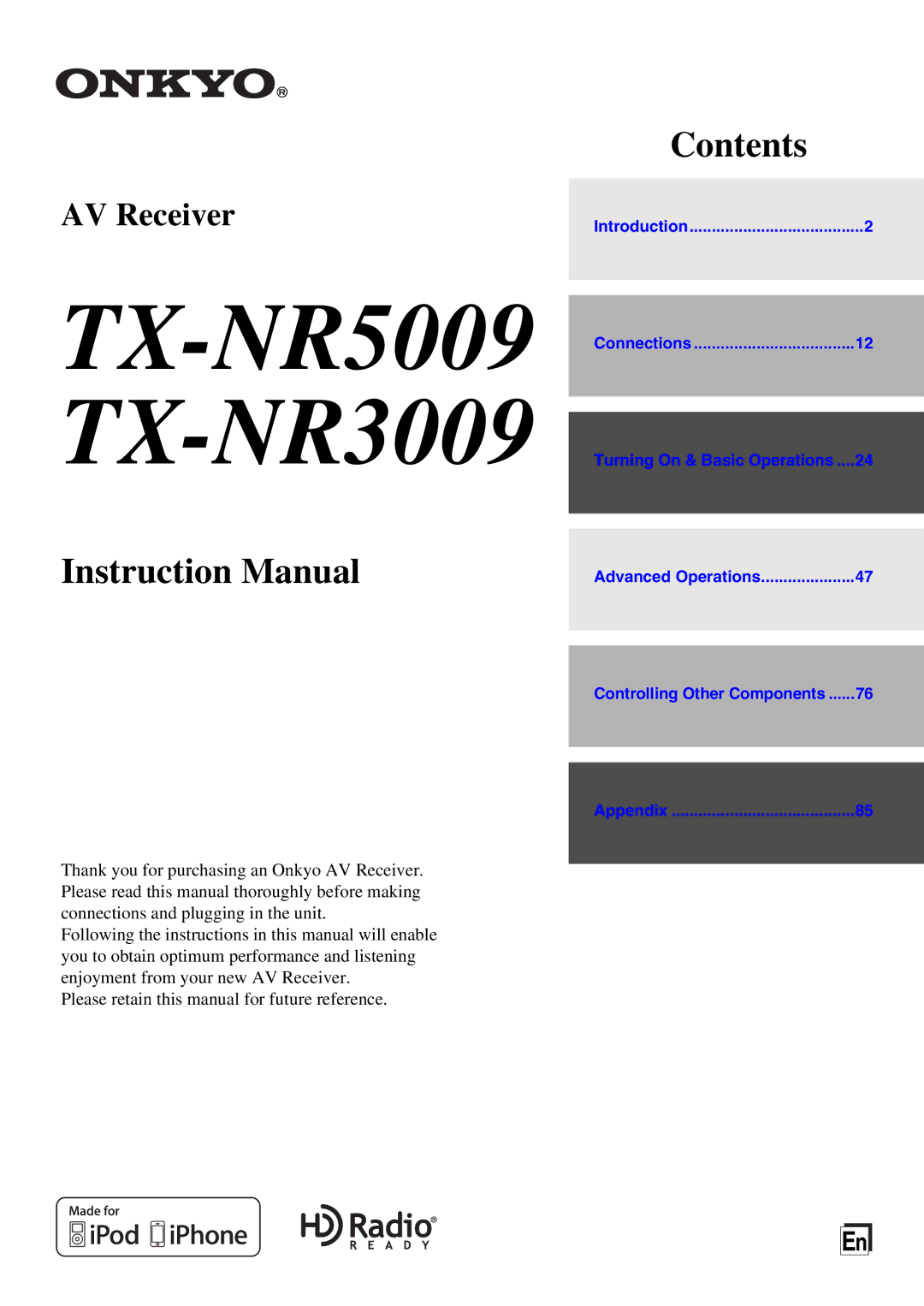 Onkyo instruction manual TX-NR5009 TX-NR3009 