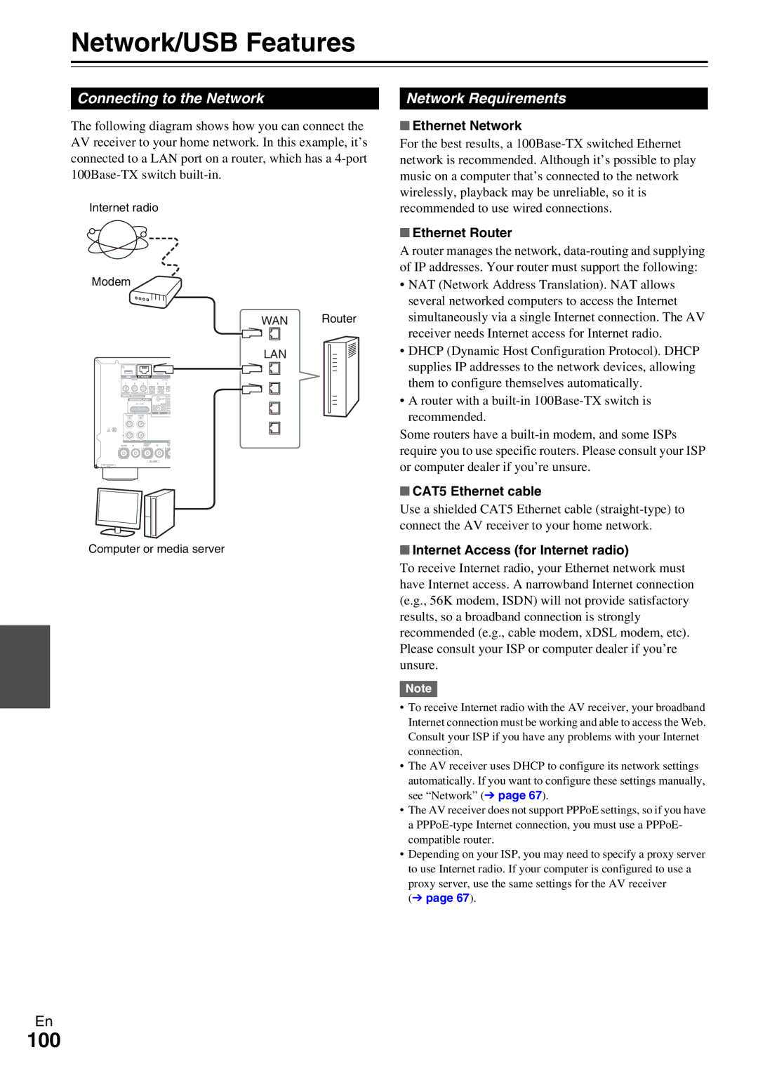 Onkyo TX-NR5009 instruction manual Network/USB Features, Connecting to the Network, Network Requirements 