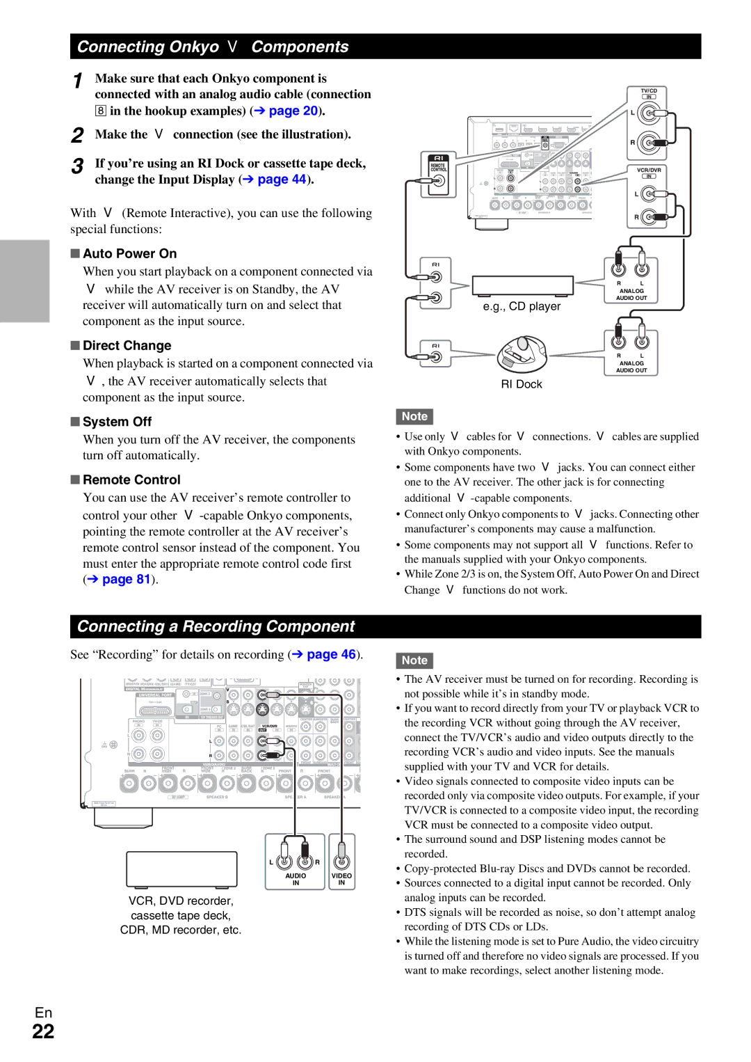 Onkyo TX-NR5009 instruction manual Connecting Onkyo uComponents, Connecting a Recording Component 