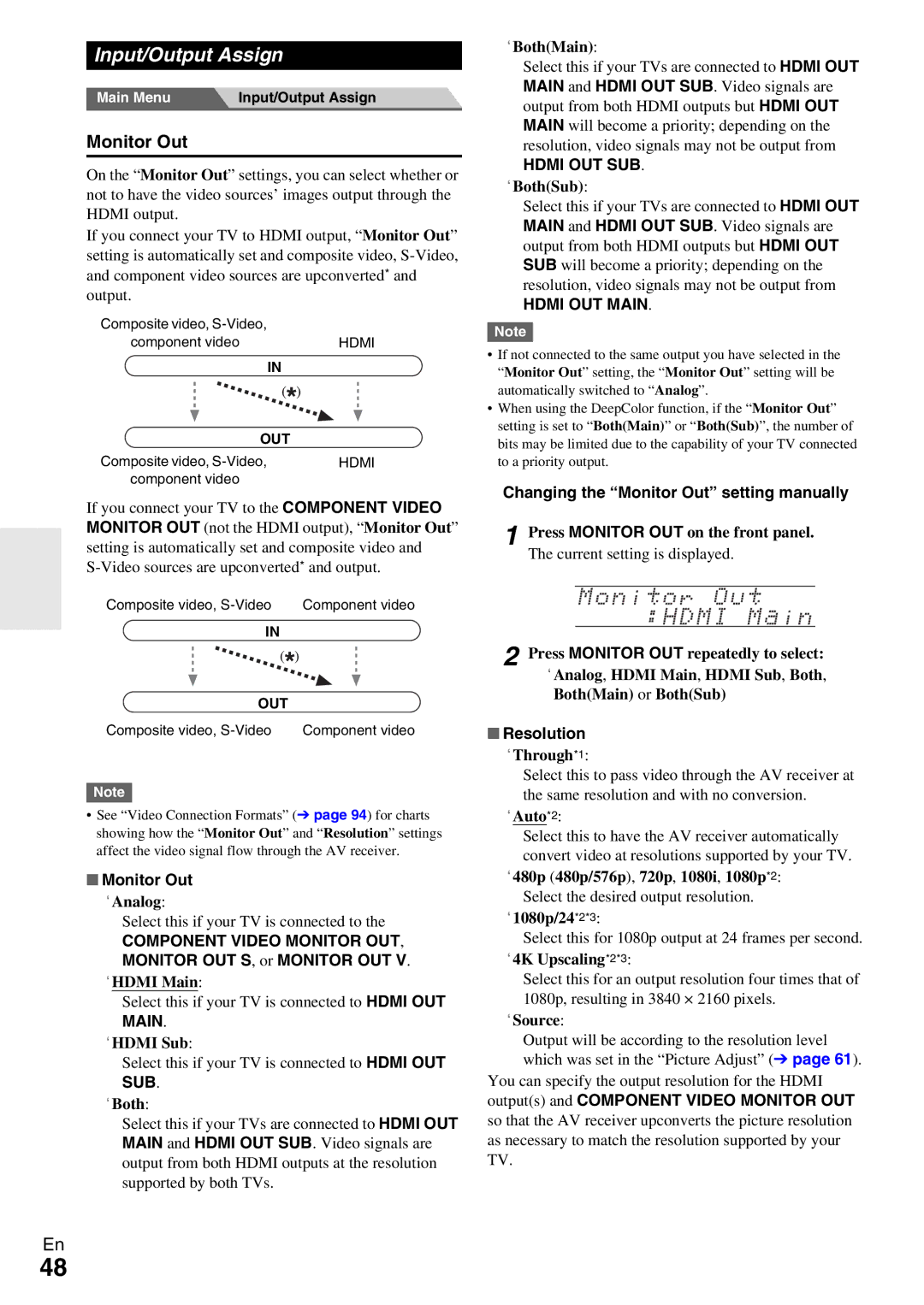 Onkyo TX-NR5009 instruction manual Input/Output Assign, Monitor Out 