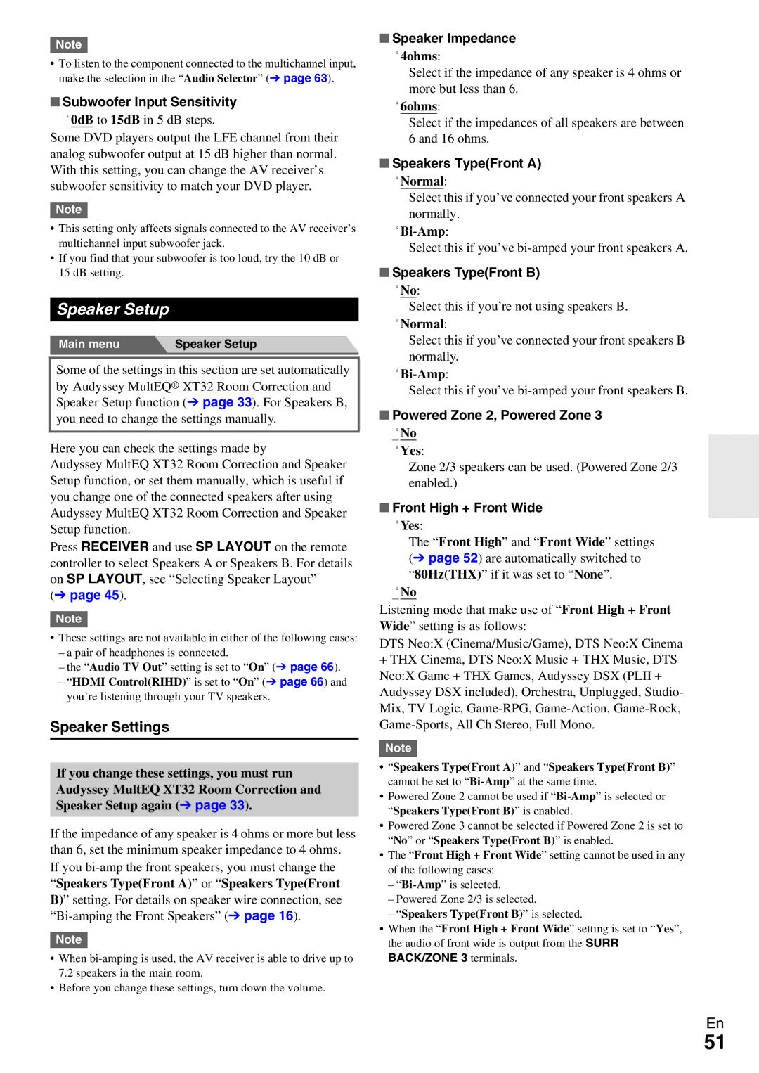 Onkyo TX-NR5009 instruction manual Speaker Setup, Speaker Settings 